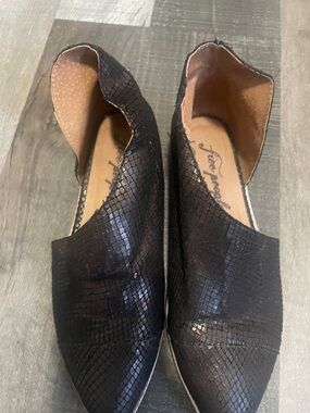 Free People Royal Dorsay Booties in Snakeskin Pattern- Black